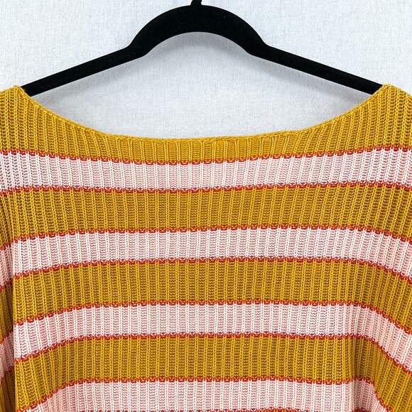 FREE PEOPLE Just My Striped Pullover Sweater Womens Small Yellow Pink Cropped - Picture 9 of 14